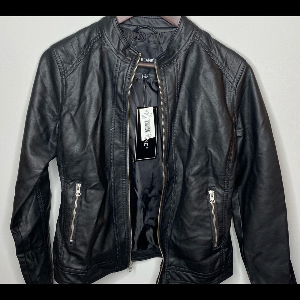 Me Jane black faux leather jacket size medium